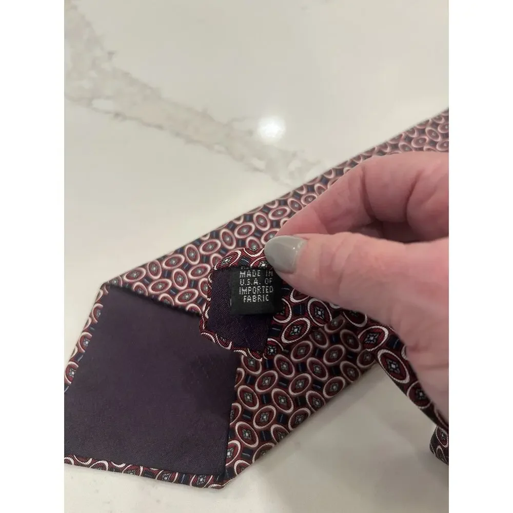 Vtg Christian Dior‎ Monsieur Men’s Tie 3.75” Red Geometric Italian Silk Fabric
